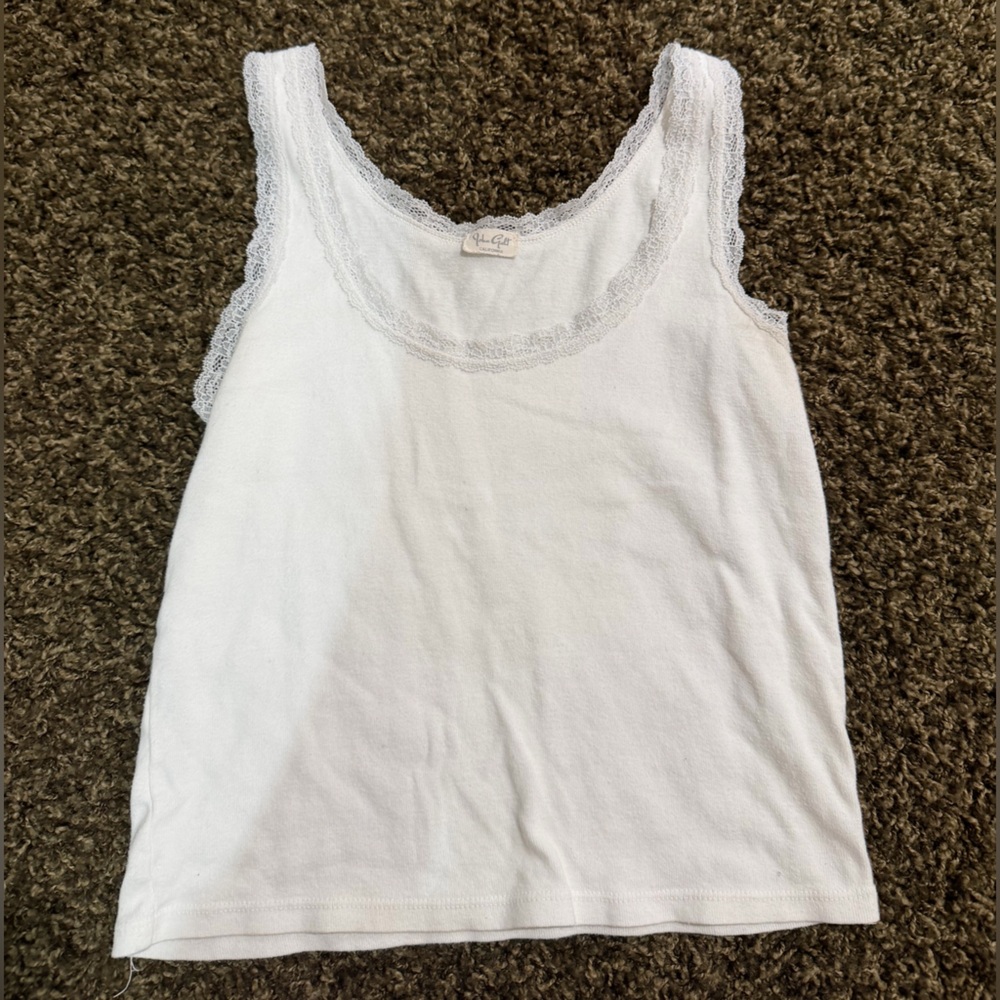 Brandy Melville White Lace-Trim Scoop Tank